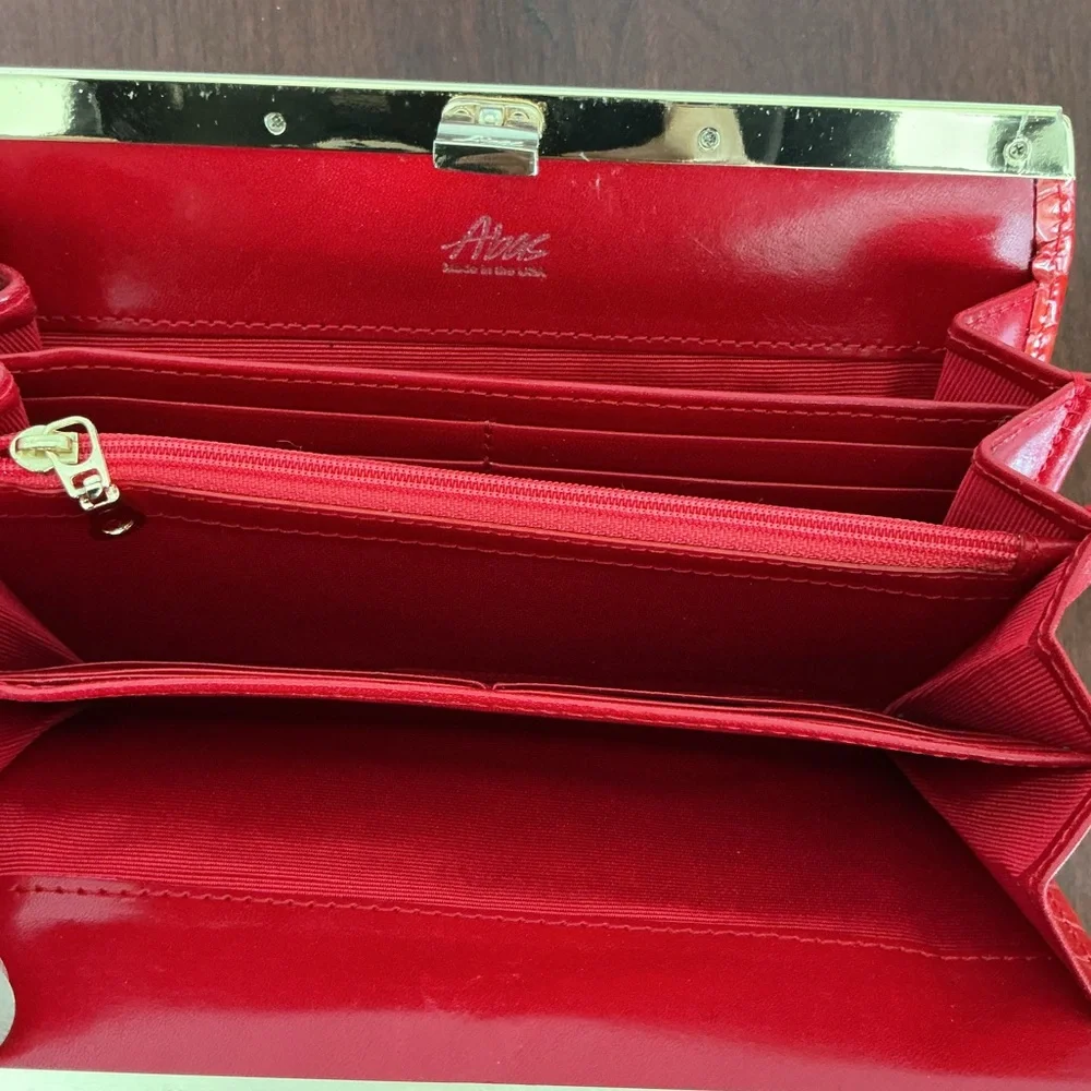 Abas Red Patent Leather Alligator Accordion Wallet